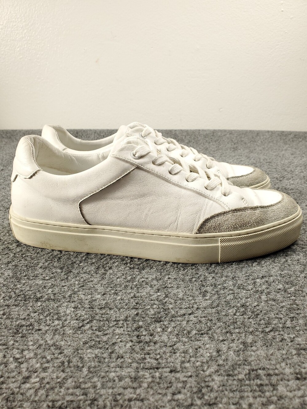 Reiss Finton Leather Trainer Shoes 11 Low Top Suede Toe Casual Sneakers White